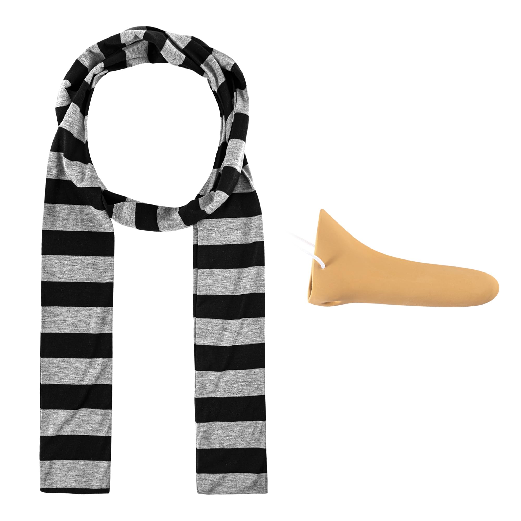 Photo 1 of 2 Pcs Adults Costume Accessories Set, Black Gray Striped Scarf Fake Nose Cosplay Classic Characters Gru Halloween Party Set