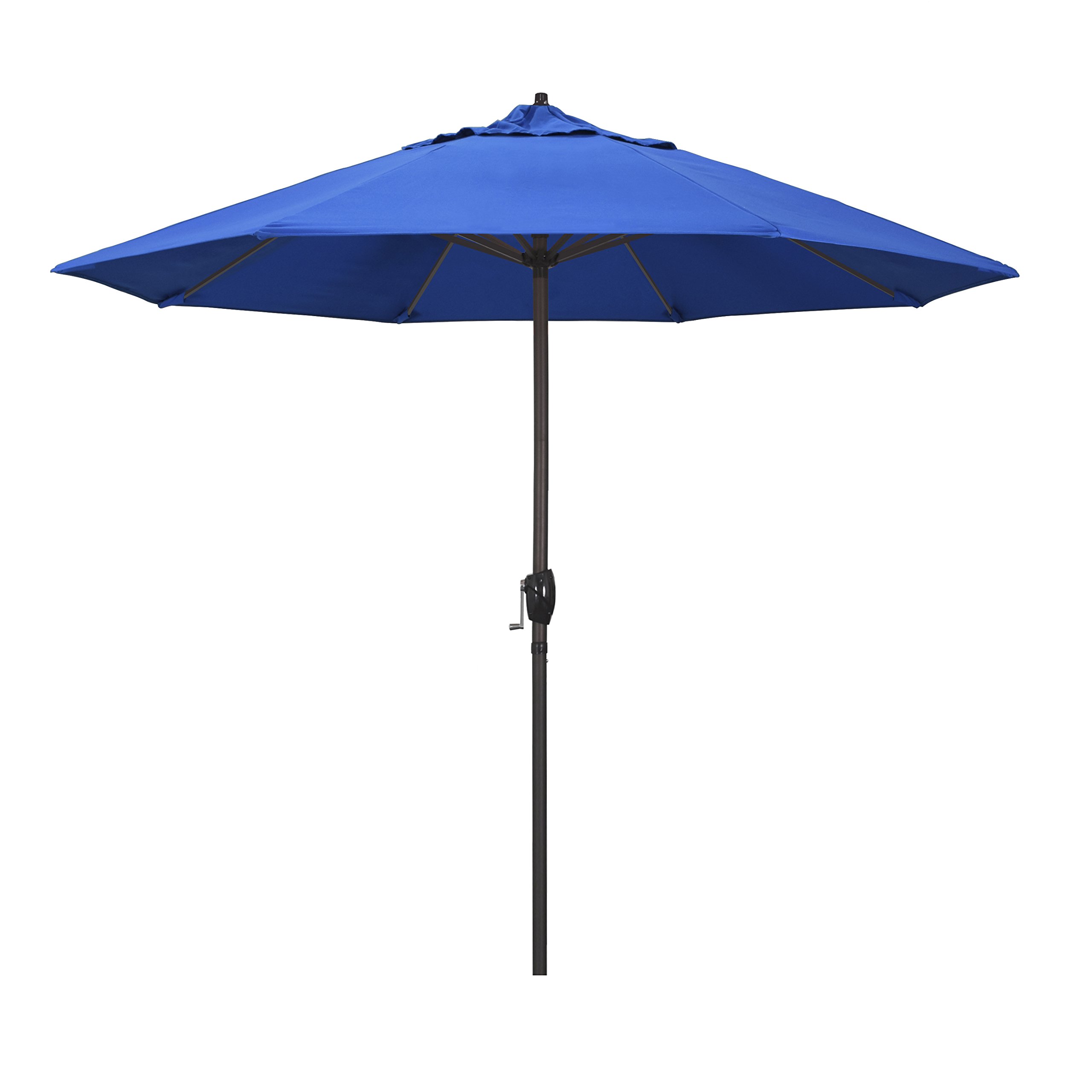 Photo 1 of California Umbrella 9' Round Aluminum Outdoor Deck, Pool or Patio Umbrella, Crank Lift, Auto Tilt, Bronze Pole, Royal Blue