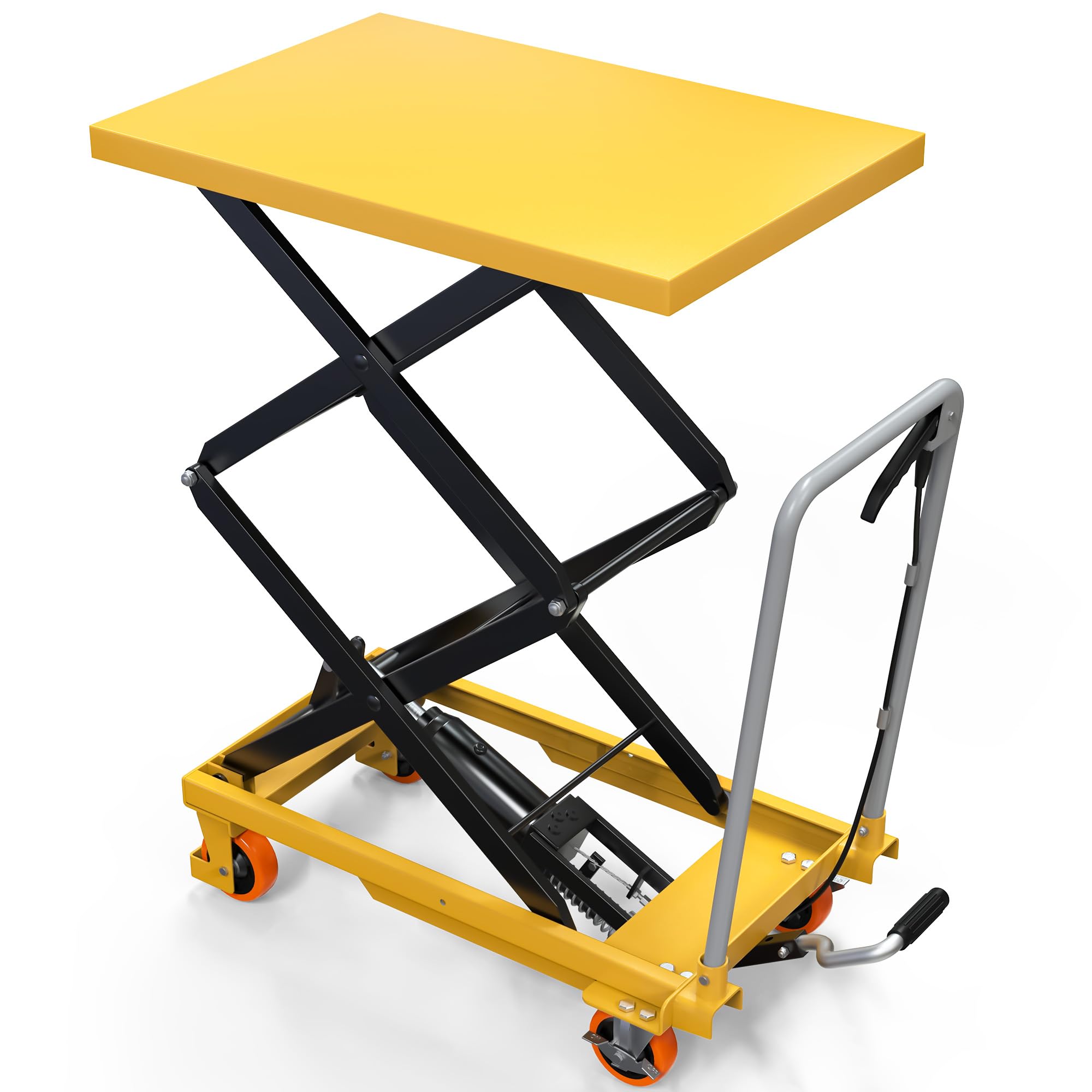 Photo 1 of YITAHOME 500 lbs Capacity Hydraulic Lift Table Cart, Adjustable 11.4" to 42.5" in Height Double Scissor Lift Table with Locking Wheels for Material Handling and Transportation