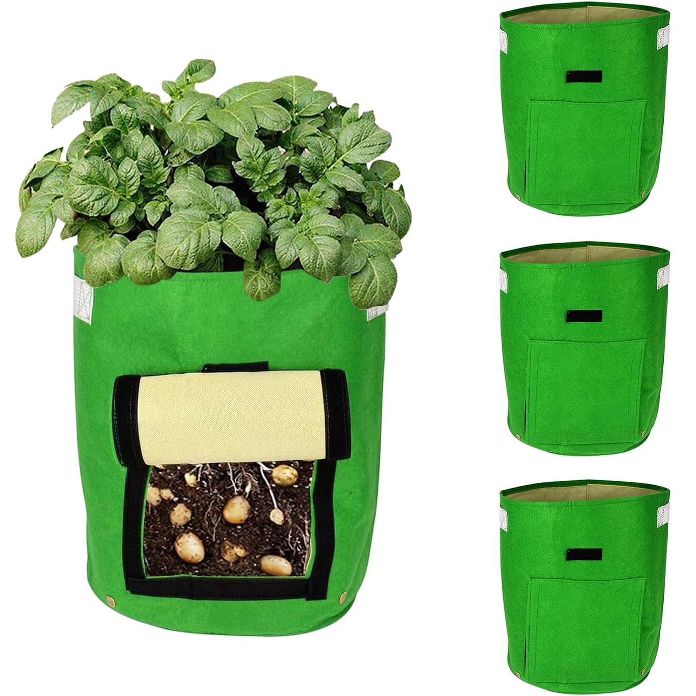 Pack of 4 Daul Layer Potato Grow Bags 10 Gallon Garden Vegetable Planters Growing Bag with Handles