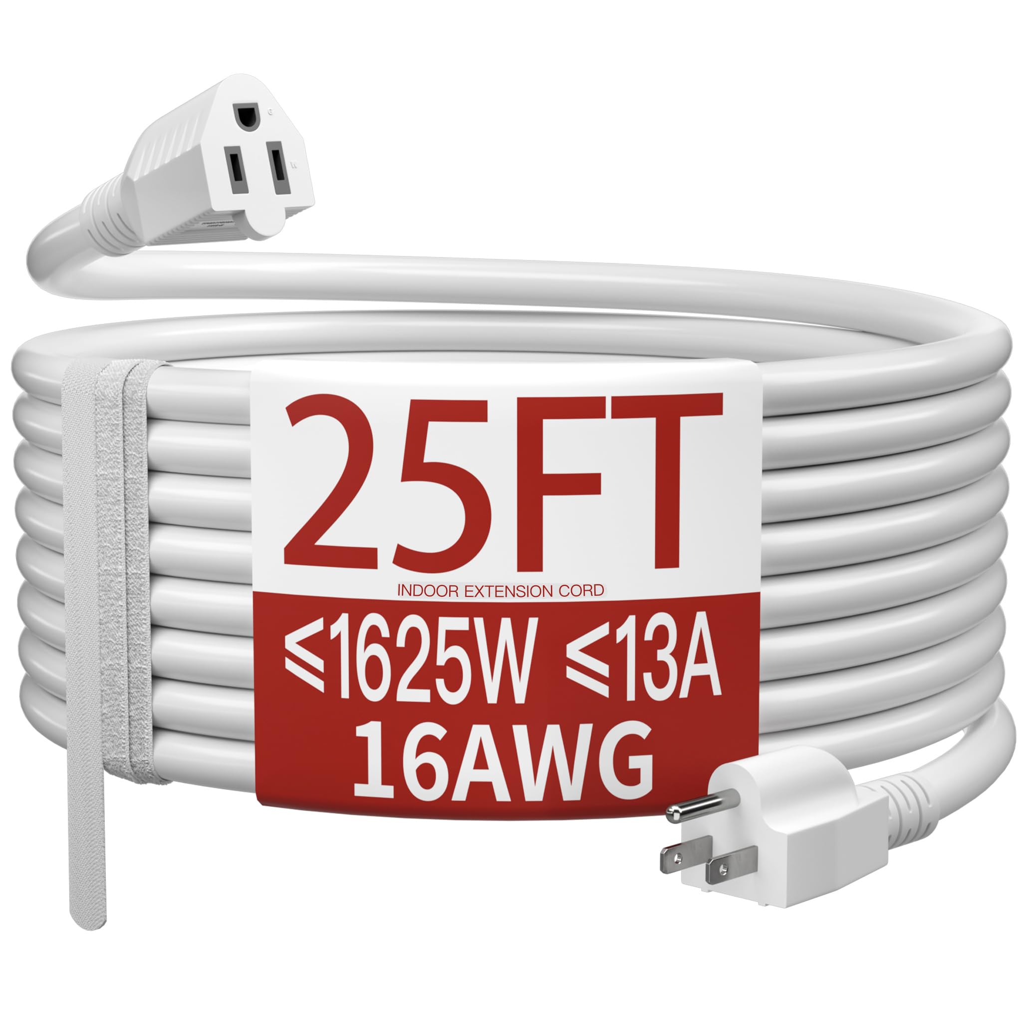 Photo 1 of Skrizcable 16/3 25 Ft Indoor White Extension Cord, Flexible & Flame Retardant White 3 Prong Power Cord Indoor for Home and Office, 13 Amps 1625 Watts 125 VAC 16AWG, ETL Listed