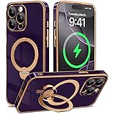 GolbinBox for iPhone 15 Pro Max Case with 360° Spin Magnetic Stand,[Compatible with Magsafe] [Military Protection][Built-in Ring Holder] Shockproof Phone Case for 15 Pro Max, Purple
