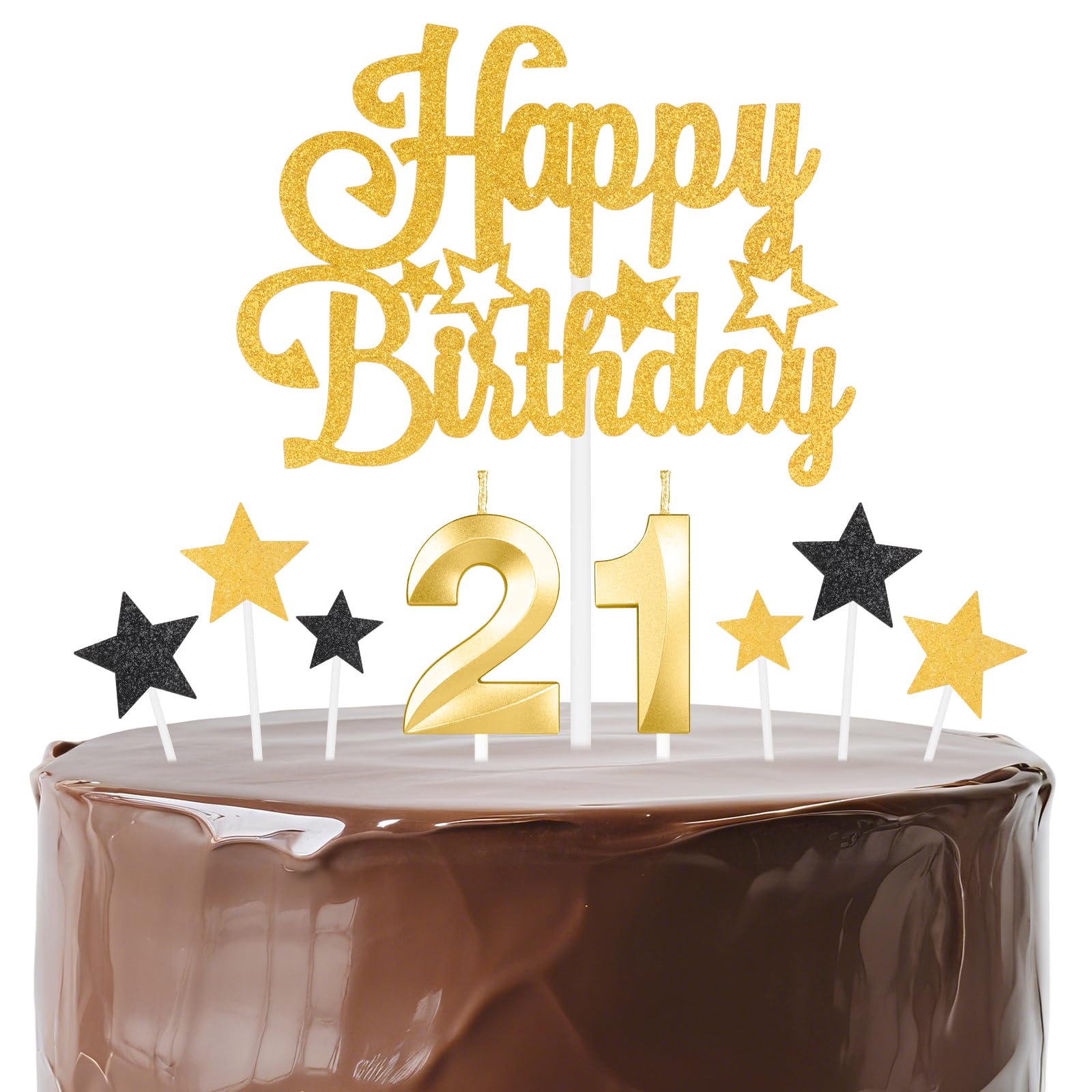 mciskin Gold Birthday Candles Set,Girl Boy 21st Birthday Decorations,Golden Number 21 Candle for Cake,Gold Candles Cake Toppers with Star for Girls Boys Birthday Party Anniversary Decorations — image 1