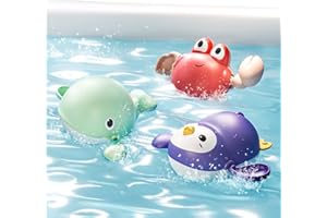 TUMAMA Baby Bath Toy,Floating Wind-Up Bathtub Whale,Crab,Penguin Toys,Shower Water Toy for Toddlers Kids Boys Grils,3 Pack