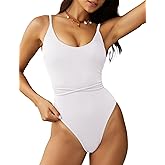ZAFUL Women's One Piece Swimsuit Lace Up Tie Back Bathing Suits Ribbed Fully Lined Tummy Control Scoop Neck Padded Swimwear