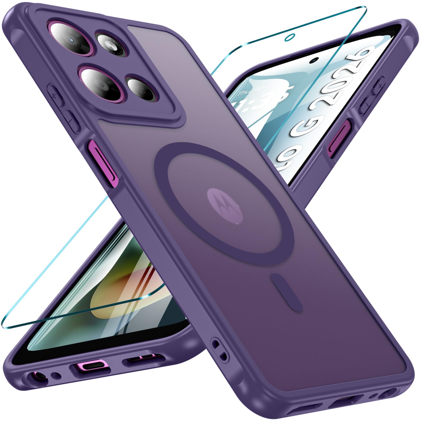BESINPO Moto G 2026 Case, Magnetic Moto G 2026 Phone Case with Screen Protector, Shockproof Matte for Motorola Moto G 2026 Case, Slim Phone Case for Moto G 2026/Moto G Play 2026/Moto G 2025, Purple
