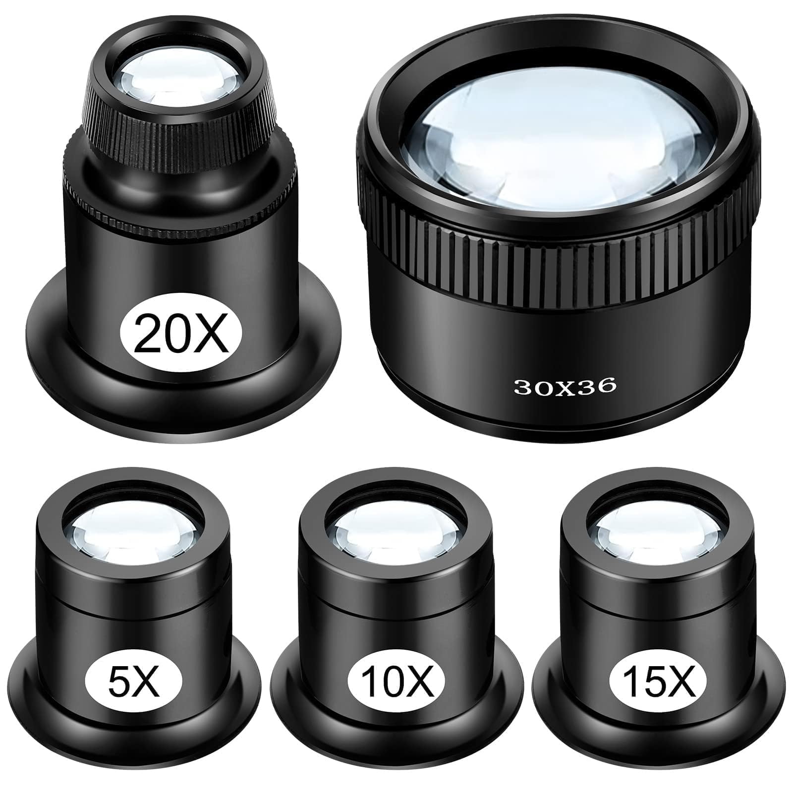 EEEKit 5PCS Loupe Magnifier, 5X 10X 15X 20X 30X Magnifying Glass, Eye Monocle Loop for Jewellers Watchmaker