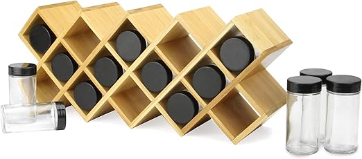 Amazon De Bambus Gewurzregal Mit Glasern Krauter Gewurze Veranstalter Aufbewahrung In Der Kuche Gewurzdosen Etiketten Inklusive Gewurzregal Aus Holz M W