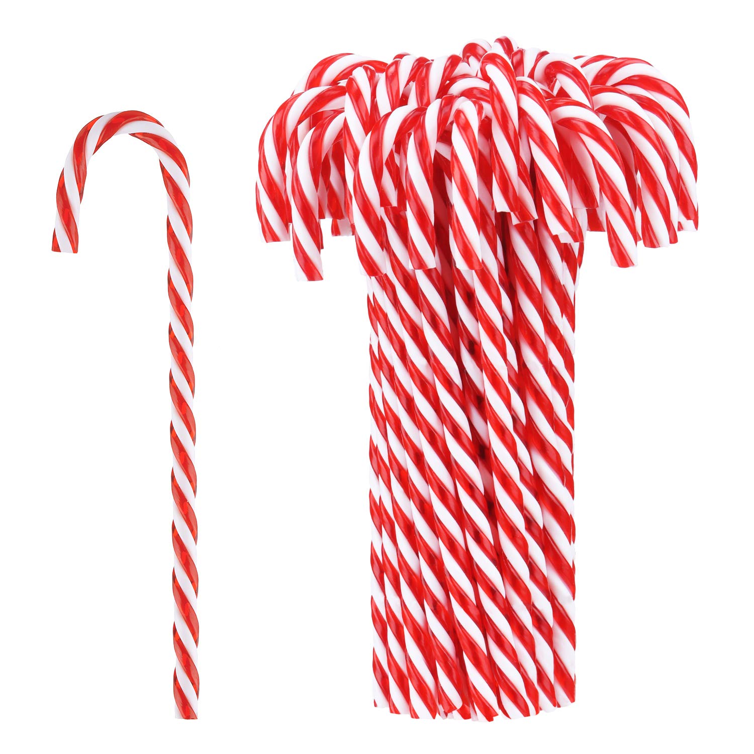 Hicarer 50 Pieces Christmas Plastic Candy Cane Christmas Tree Hanging Ornaments for Holiday Party Decoration Favors (Red and White)