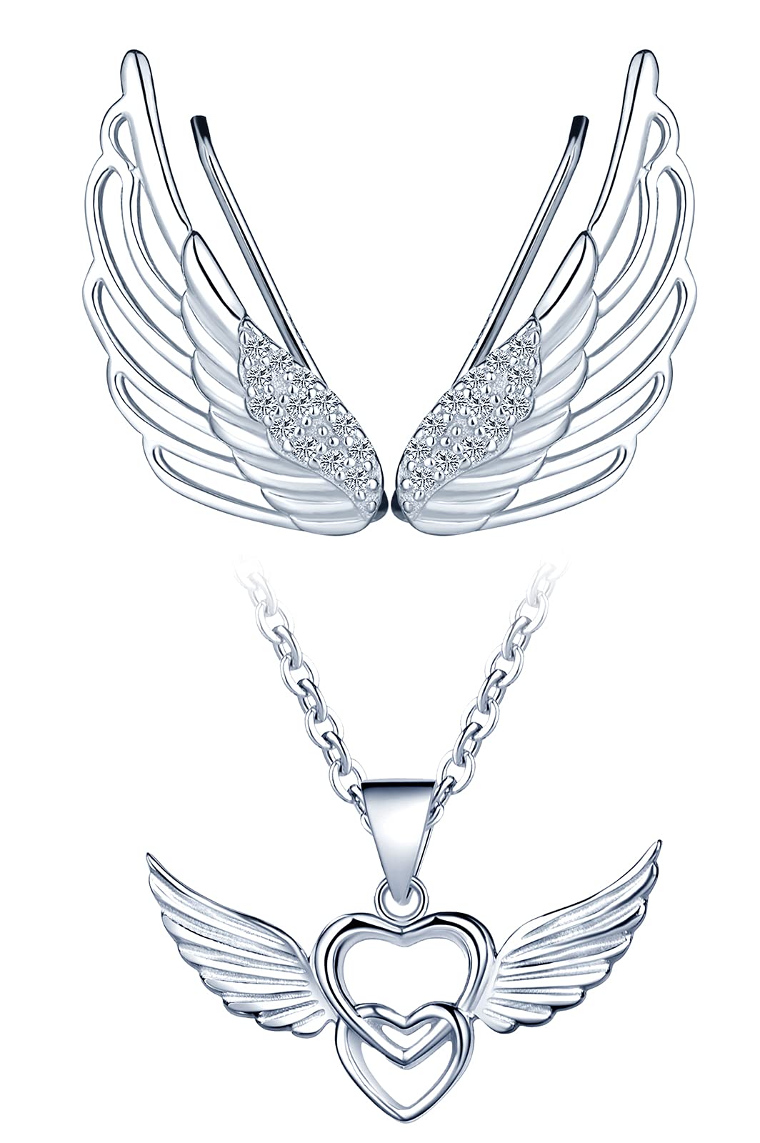 Yumilok Rose Gold Airplane Charm Necklace Stud Earrings Set 925 Sterling Silver Jewelry Set for Women Ladies