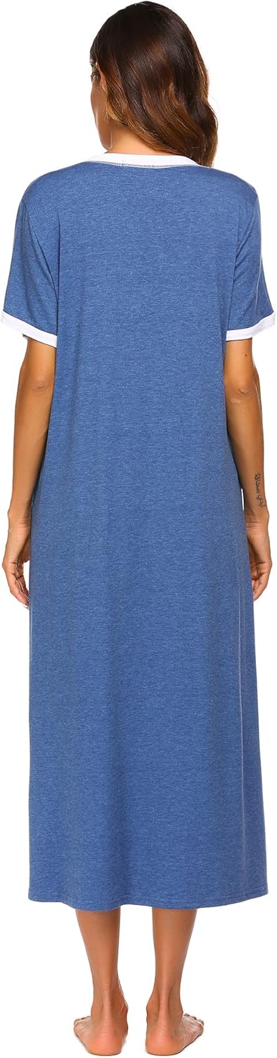 Ekouaer Loungewear Long Nightgown Women's Ultra-Soft Nightshirt Full Length Sleepwear with Pocket at  Women’s Clothing store