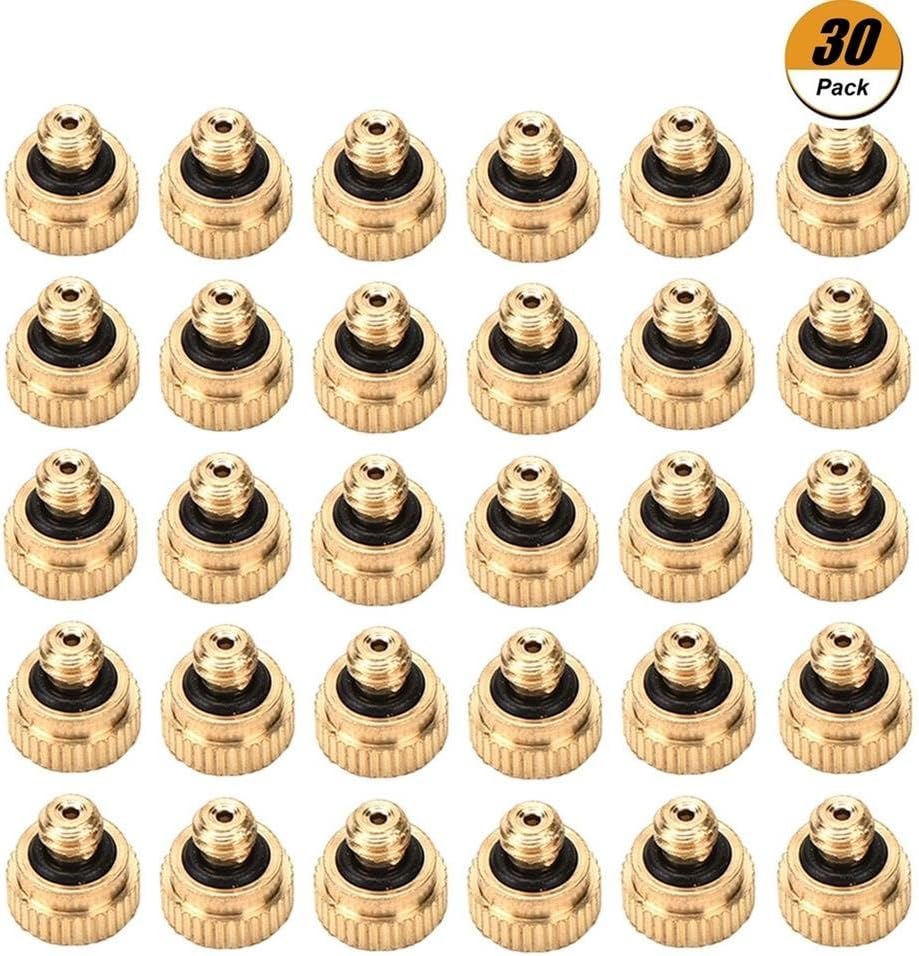 WarmShine 30 Pieces Brass Misting Nozzles Garden Spray Misting Nozzle for Landscaping, Cooling, Garden watering System, 0.012¡± Orifice (0.3 mm), 3/16 UNC