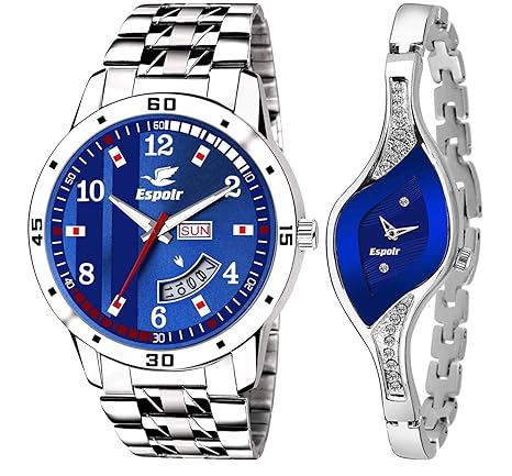 Analog Stainless Steel Blue Dial Couple Watch - Blue-9710Brock