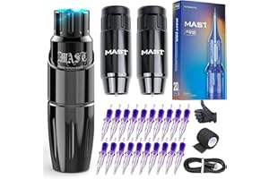 MAST TATTOO Mast Tour Wireless Tattoo Gun Machine Kit - Complete Tattoo Kit for Beginners 2 Batteries Power Supply 20Pcs Cartridges Needles for Lining Shading