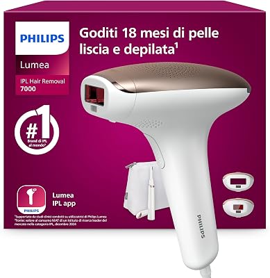 Lumea 7000 Series, dispositivo di epilazione IPL, alternativa ai dispositivi di epilazione laser, con rifinitore a penna Satin Compact, 2 accessori per viso e corpo, modello BRI921/00