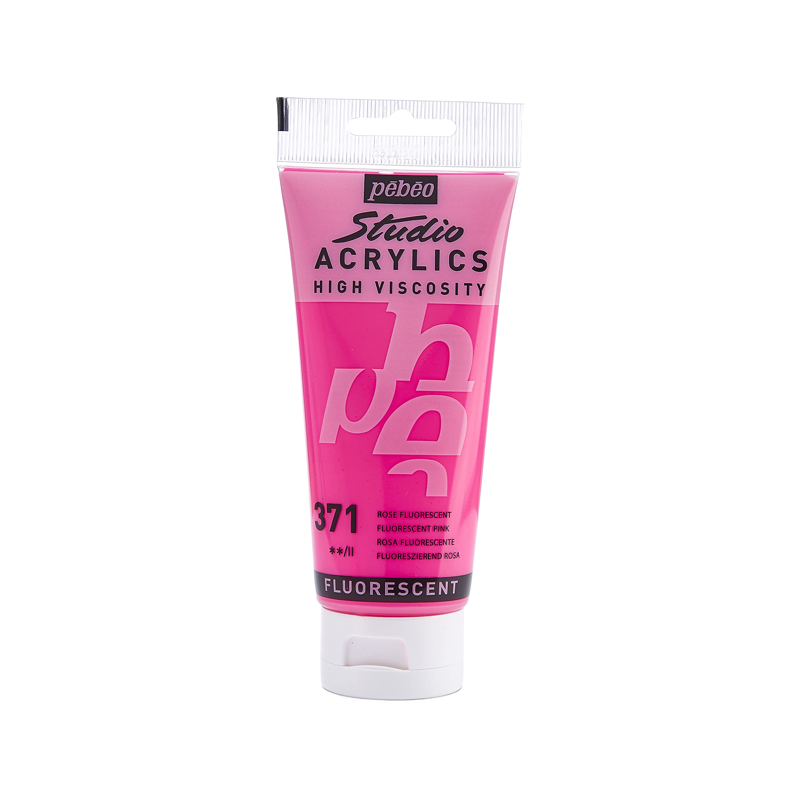 Pébéo 832371 - Studio Acrylics Fine Acrylic - Acrylic Paint - Fluorescent Acrylic - Fluorescent Pink, 100 ml