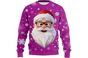 Ugly Christmas Sweater for Men 2025, Santa Claus 3D Print Sweatshirt, Long Sleeve Holiday Crewneck for Xmas