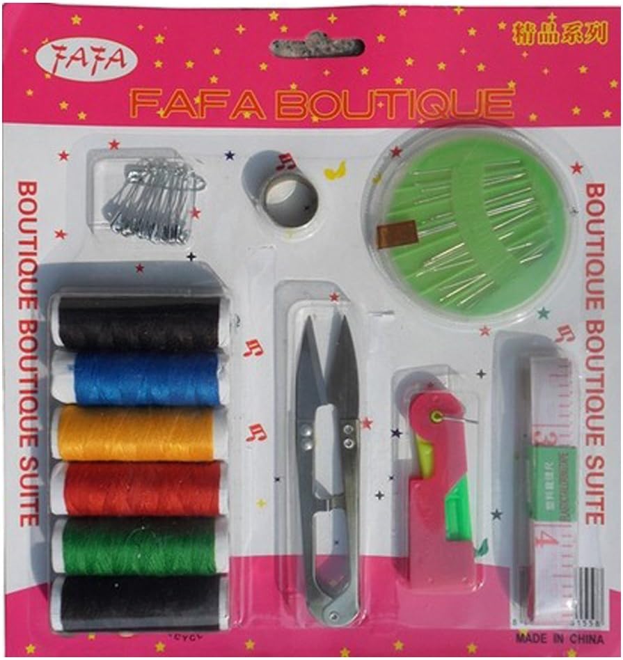 AGEG Portable Sewing Kit Needle Box + Sewing Scissors + Thimble + Safety Pins + Needle Threader + Measuring Tape + Cotton Threads 7 in 1 Suite