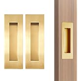 senharvest 4.72Inch Recessed Finger Flush Pulls Handles for Pocket and Sliding Doors,Closet and Barn Doors Hardware Brushed Gold 2 Pack