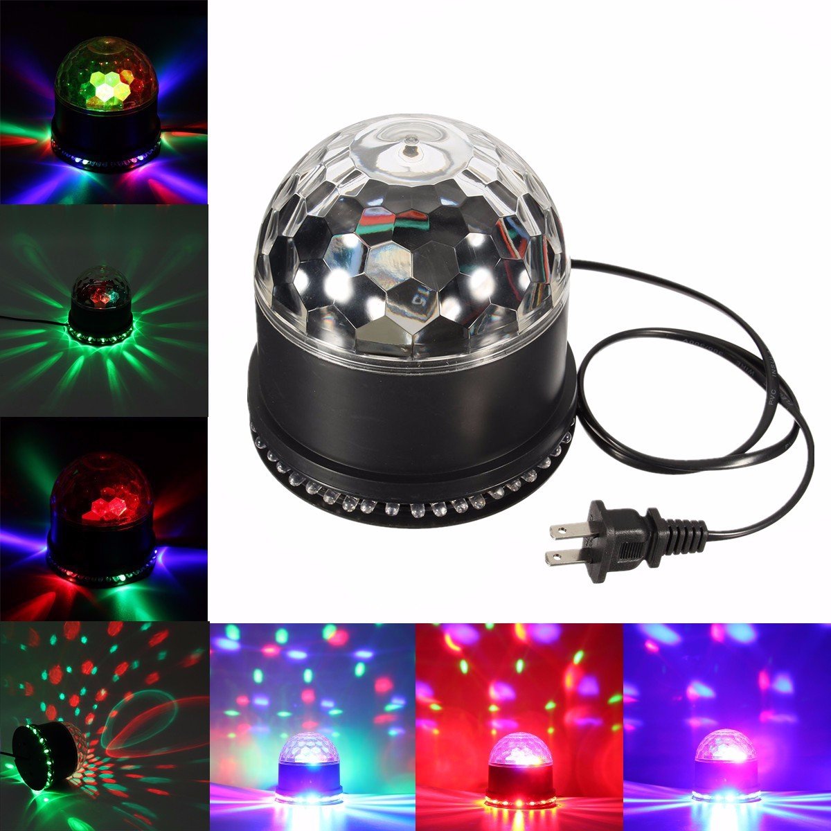 Disco Ball Light, GLISTENY DJ Disco Party Lights 7 Color Changing RGB Auto Sound Activated 5W Strobe Rotating Magic Ball Lights Stage Lights Effect for Wedding Show KTV Nightclub black L