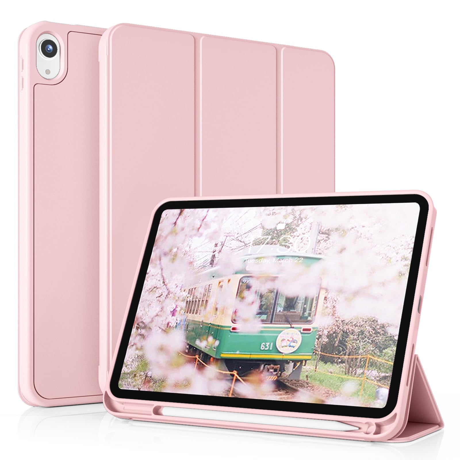 Photo 1 of kenke Case for iPad (A16) 11 Inch 2025, iPad 10th Generation 10.9 Inch 2022, Slim Trifold Stand Case with Pencil Holder, Soft TPU Smart Back Cover, Auto Sleep/Wake, Light Pink