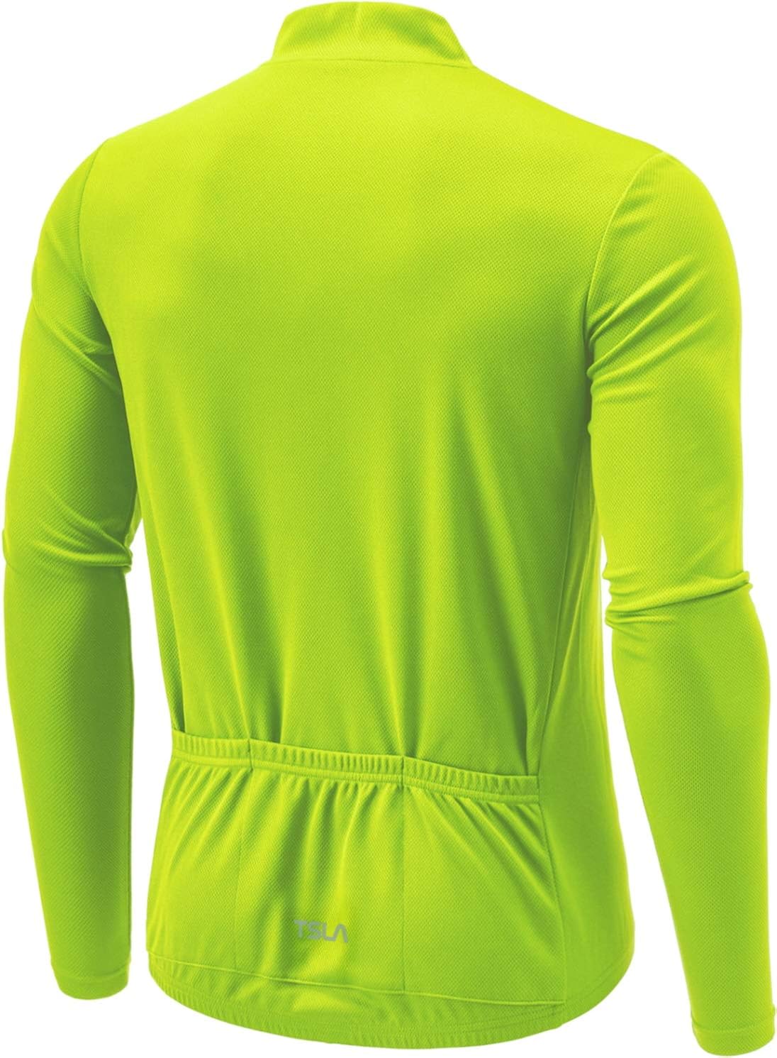 TSLA Men's Long Sleeve Bike Cycling Jersey, Quick Dry Breathable Reflective Biking Shirts with 3 Rear Pockets : Clothing
