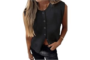 Women's Button Up Sweater Vest Crewneck Sleeveless Knit Old Moeny Sweater Tank Top