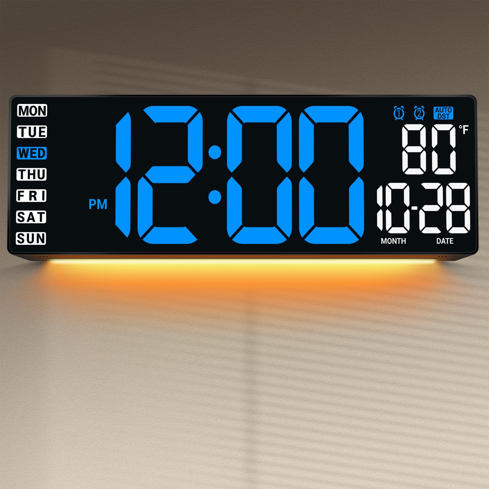 Photo 1 of ANSOPER 16.5" Large Digital Wall Clock with Remote Control, Auto-Dimming LED Display with Date Temp, Big Number Wall Mount Decor Clock for Seniors, Classroom, Dorm, Home, Office, Gym Blue