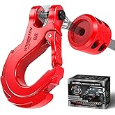 AUTMATCH Winch Hook 3/8" - Clevis Slip Hook with Safety Latch & Winch Cable Hook Stopper, Grade 70 Forged Steel Max 18Ton (39,600Lbs) Work for Winch Rope, ATV, UTV, Off Road Vehicle, Red