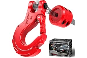 AUTMATCH Winch Hook 3/8" - Clevis Slip Hook with Safety Latch & Winch Cable Hook Stopper, Grade 70 Forged Steel Max 39,600Lbs Work for Winch Rope, ATV, UTV, Off Road Vehicle, Red