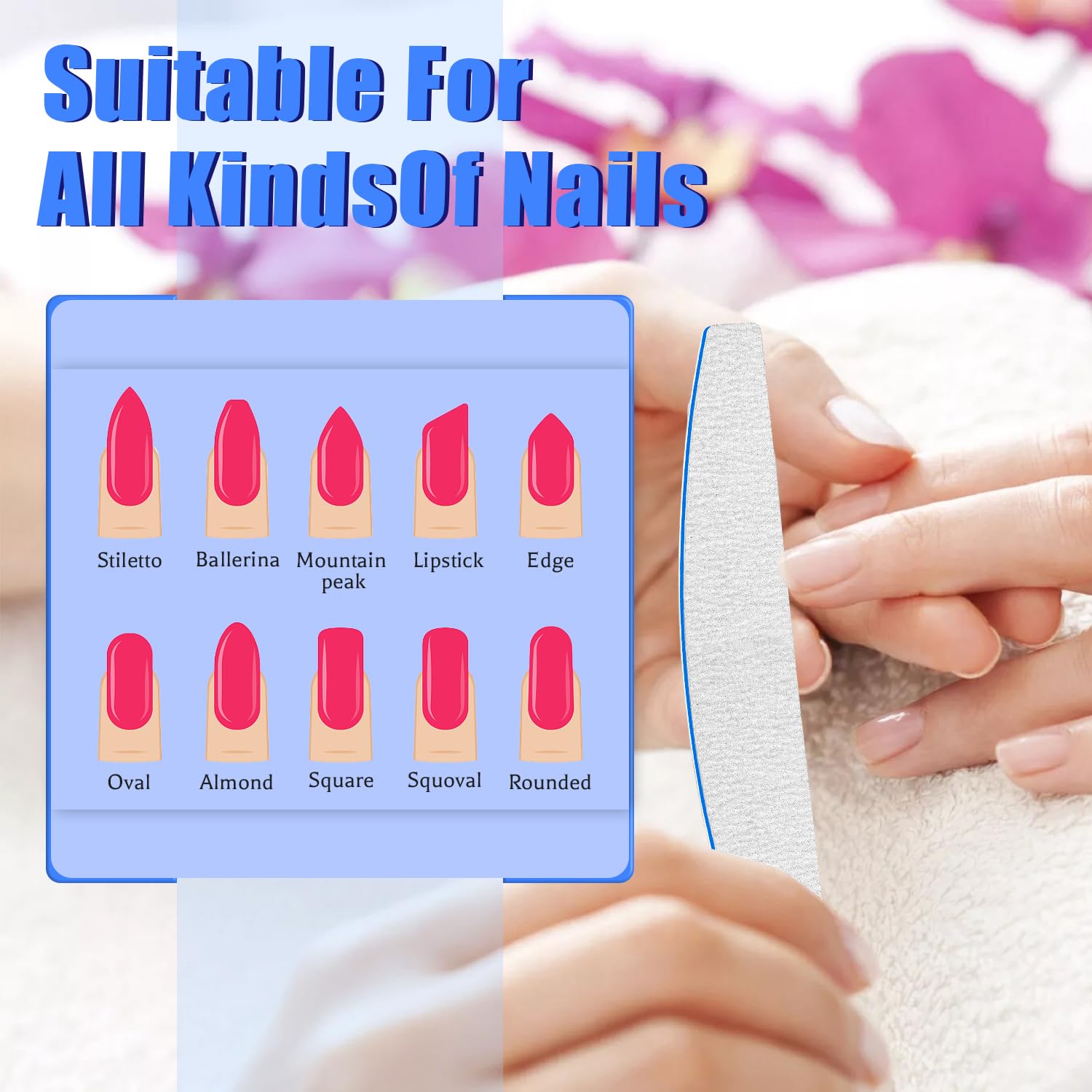 12 PCS Nail Files for Acrylic Nails, 80/80 Grit Nail File for Poly Nail Extension Gel Emery Boards Nail Files Doubled Sides Coarse Washable Nail File Manicure Tools for Home and Salon Use