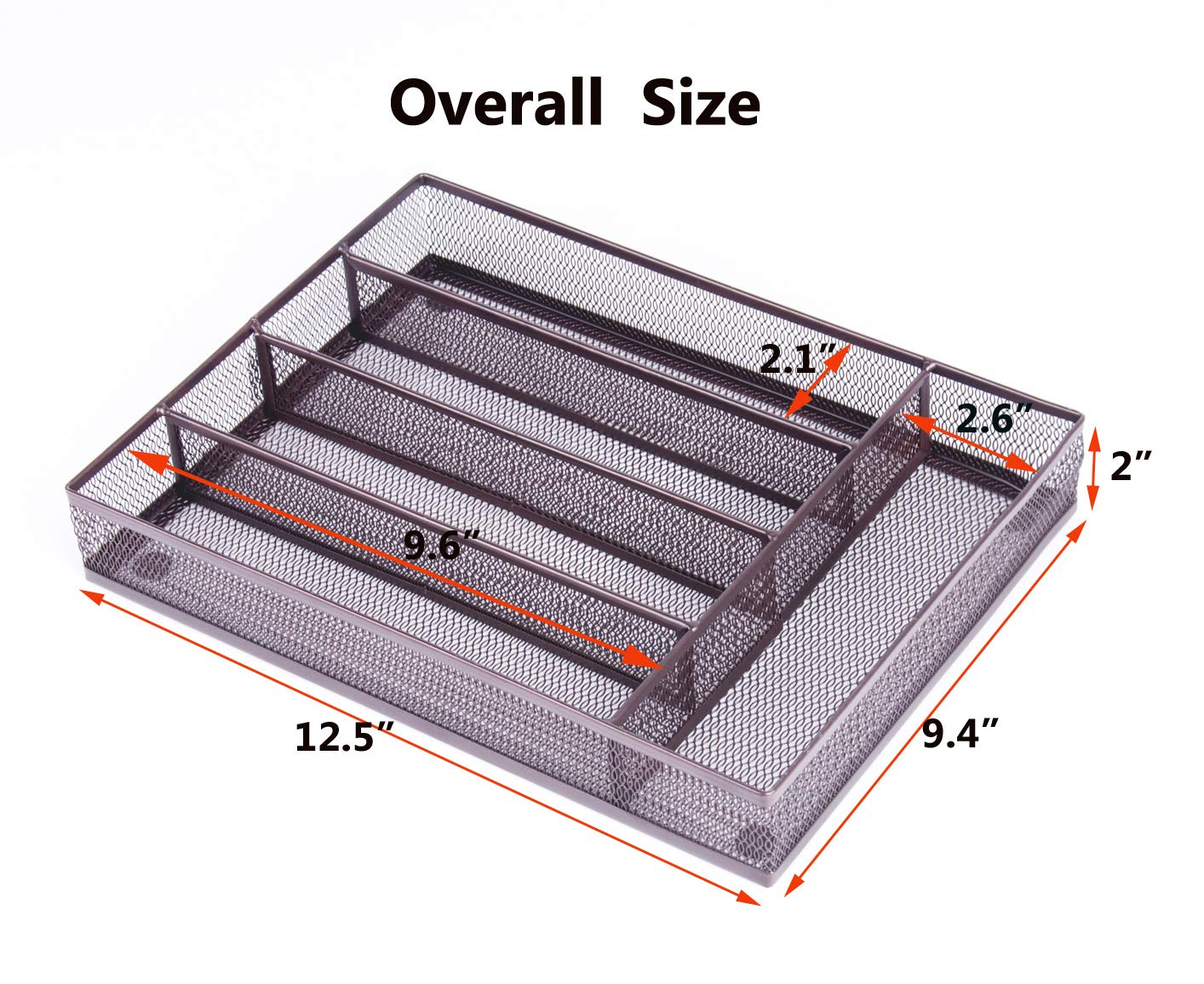 QZDJG Flatware Tray Utensil Drawer Organizer Kitchen Utensil Cutlery Tray Mesh Designing with Foam Feet Multi Compartments Keep Desk Drawer and Office Supplies Well Organized (Brown)