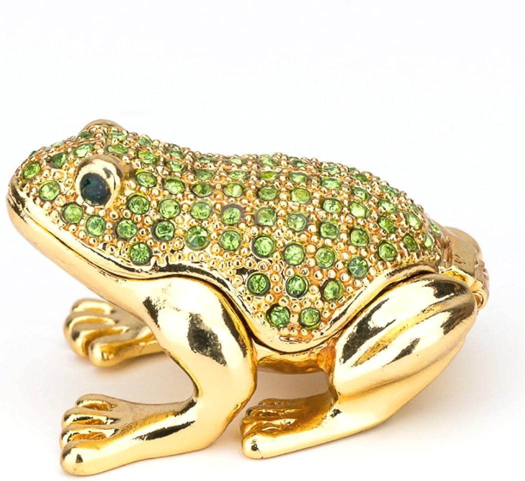 Lilly Rocket Collectible Trinket Box with Rhinestone Bejeweled Swarovski Crystals - Small Green Frog