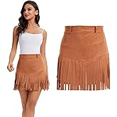 Women Western Cowgirl Fringe Skirt Terra Cotta High Waist Fringe Mini Short Skirts 60s 70s Hippie Party