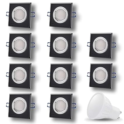 LED Einbaustrahler aus Glas/Spiegel / Schwarz CRISTAL Eckig Inkl. 10X 7W LED Warmweiss 230V IP20 LED Deckenstrahler Einbauleu
