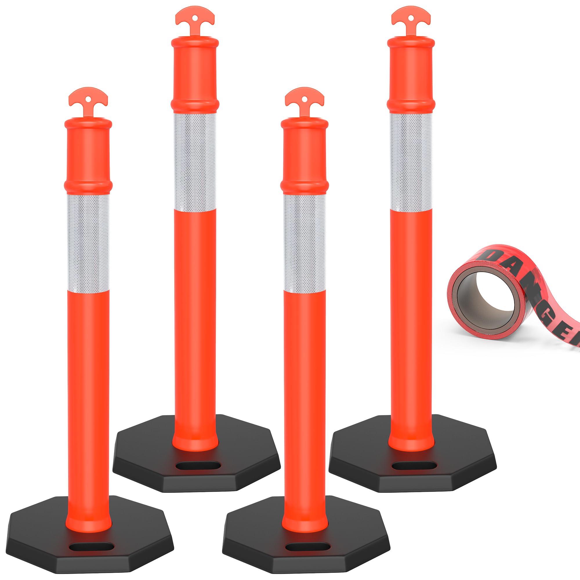 Photo 1 of *****used********YITAHOME Delineator Post with Base, 4 Pack Traffic Delineator Posts with Reflective Collars, 45 inch Delineator Post Cones for Parking Lots, Road Safety, Construction Events
