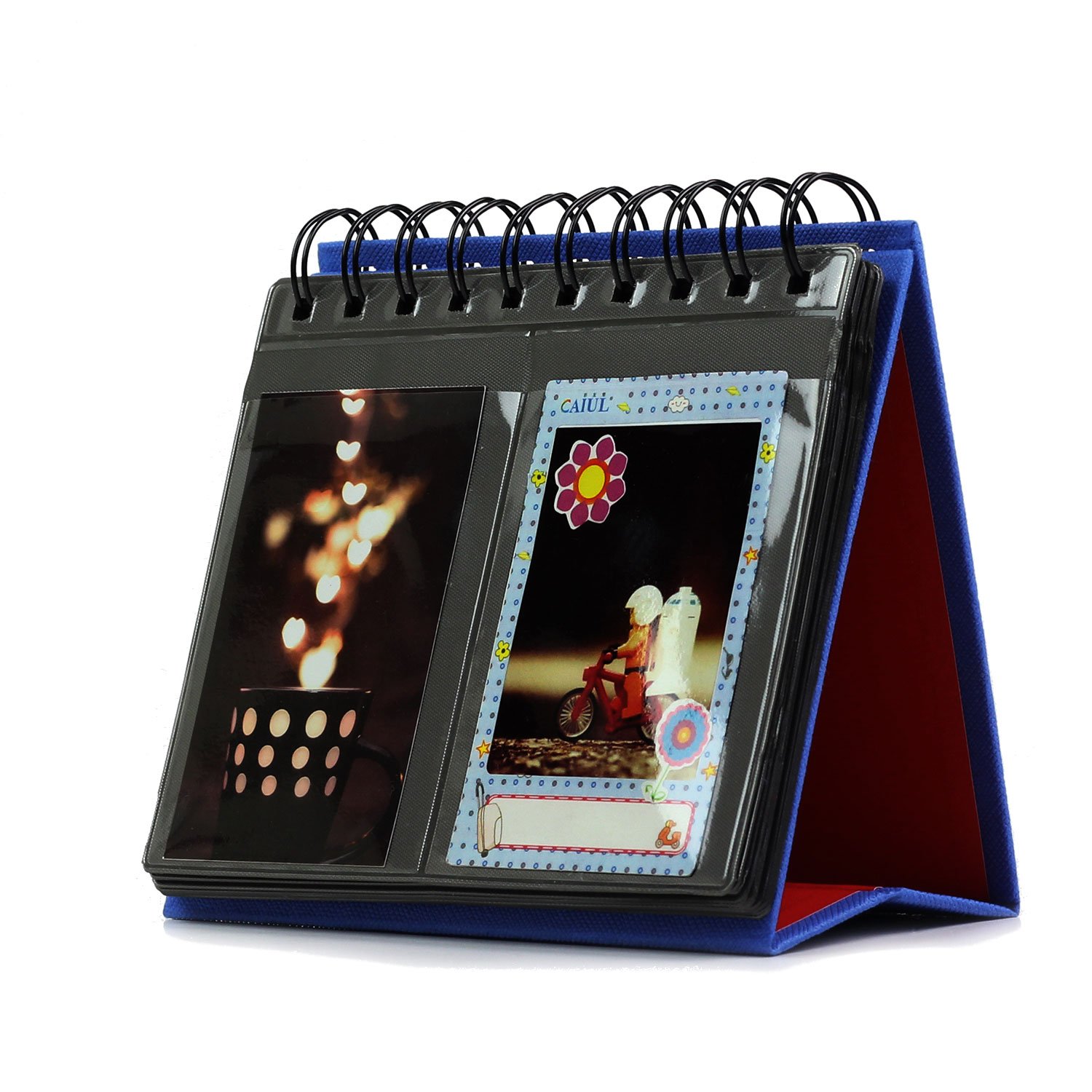 Calendar Mini Photo Album Series- Owmoon Mini Portable 3-inch Desk Calendar Picture Holder Which Have 68 Pockets for up to 2x3”Photos, Instax Picture,Name-card,Memo Ticket Holder,color:Deep Blue