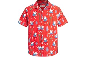 Yoimira Hawaiian Shirts for Boys, Button Down Short Sleeve Tropical Print, Kids Summer Beachwear Tops 7-14 Years
