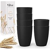Wheat Straw Cups 6 PCS Good Alternative to Plastic Reusable Cups 12 oz Unbreakable Drinking Cup Reusable Dishwasher Safe Water Plastic Glasses Black