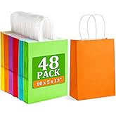 BagDream 48 Pieces 10x5x13 Assorted Gift Bags Rainbow Colors Kraft Paper Party Favor Gift Bags with Handles for Wedding, Baby Shower, Birthday, Gifts, Shopping and Party Supplies