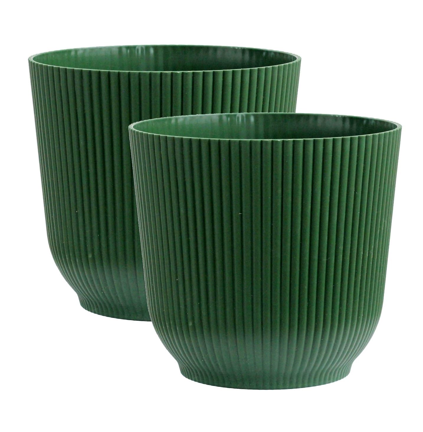 Olly & Rose Oxford Plant Pot Planter Plastic - Pack of 2 - Indoor and Outdoor Flower Pots for Garden and Home - Toughened Resin Plant Pots (Green, 18cm)