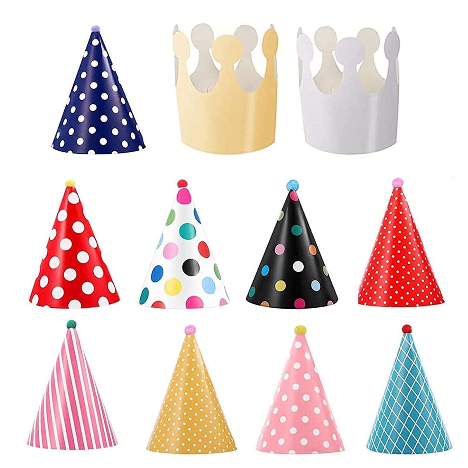 11 Pcs Pet Birthday Party Cone Paper Hats Caps with Colorful Patterns for Pets Dogs Cats Baby Children