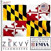 ZEKVY Maryland States Flag 3x5 Outdoor Made in USA - Double Sided Heavy Duty Vivid Color Maryland MD Flags with 2 Brass Grommet