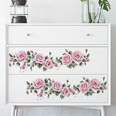 Pink Siren Rose Flower Vine Wall Stickers, sacinora Floral Art Botanical Wall Decals Removable Vinyl Peel and Stick for Furniture Door Living Room Bedroom Nursery Decorations