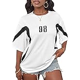 Hilinker Womens Oversized Graphic Tshirts Casual Summer Tees Short Sleeve Color Block Tops