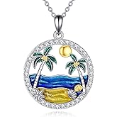 AINFQY Flamingo Necklace 925 Sterling Silver Tropical Palm Tree with Moonstone Necklace Palm Tree Flamingo Jewelry Gifts for Women