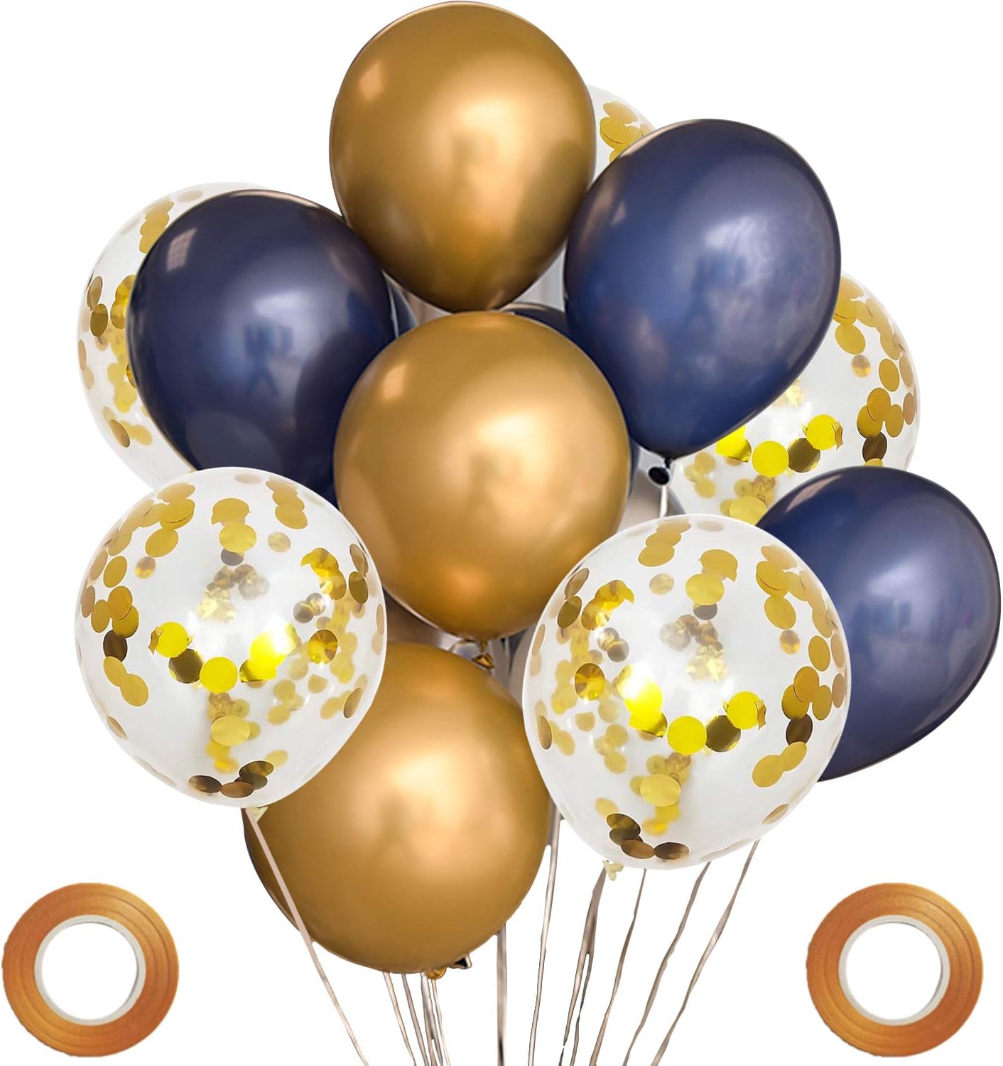 FUNPRT Navy Latex Balloon and Gold Confetti Balloons 12 inch 50 Count