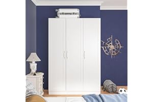 FAMAPY 3 Door Wardrobe Closet with Ceramic Handles, Armoire Wardrobe Closet with Hanging Rod, Armoire with Shelves, for Bedroom White (47.2”W x 18.3”D x 69.6”H)