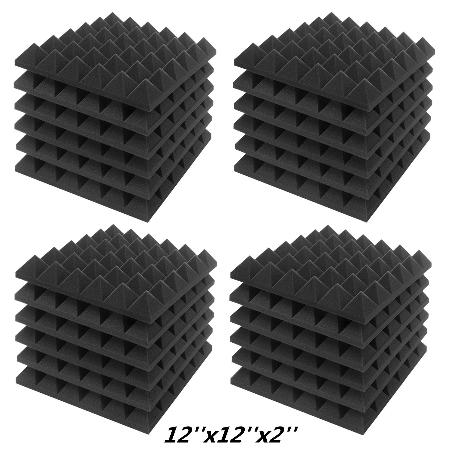 JBER Acoustic Sound Foam Panels, 24 Pack 5 X 30 X 30cm/2" X 12" X 12" Charcoal Soundproofing Treatment Studio Wall Padding Sound Absorbing Fireproof Pyramid Black Wall Panel — image 1