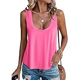 Tankaneo Womens Scoop Neck Tank Tops Summer Casual Sleeveless Loose Fit T Shirts Beach Vacation Workout Basic Tees